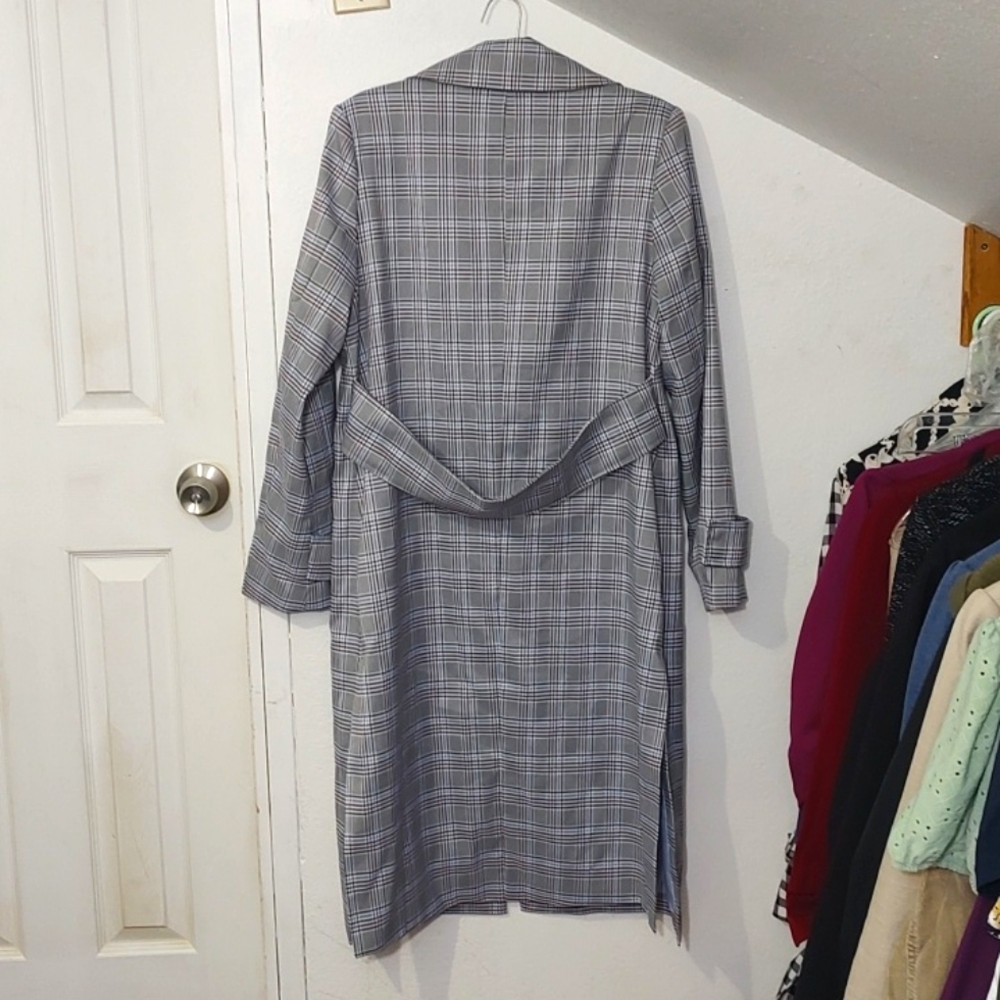 Avec Le Filles Women's Plaid Trench Coat Size L - Picture 3 of 13